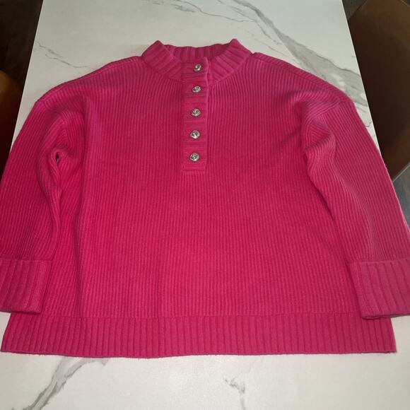 Talbots Sweater Womens Plus Size 3X Pink Ribbed Wool Blend 1/2 Button Up NWOT - Picture 1 of 11